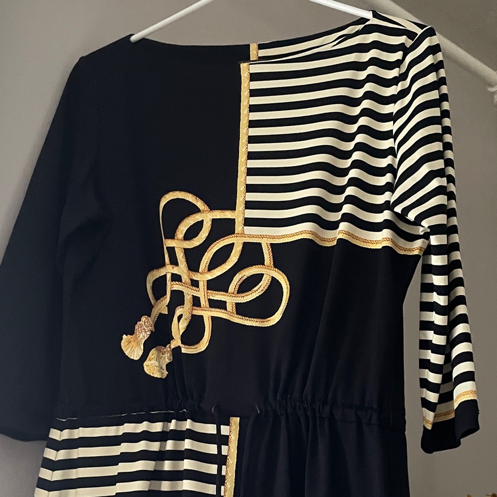 Black and White Dress with Gold Detailing by J McLaughlin